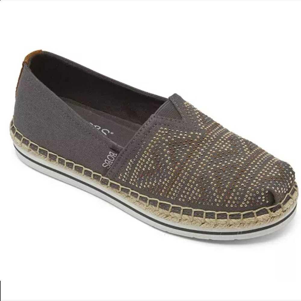 Skechers BOBS Breeze Moonbeam Stars Gray Canvas Espadrille Sneakers Women US 7.5